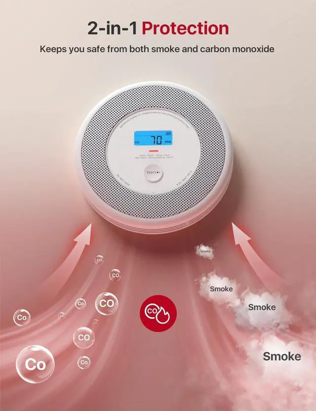 Alt view image 6 of 7 - X-Sense Combination Smoke and Carbon Monoxide Detector with Voice Location, Interconnected Smoke Detector Carbon Monoxide Detector Combo with Base Station (Included), Model XP0A-MR31