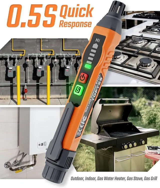 Alt view image 3 of 7 - Natural Gas Detector, TopTes PT177 Gas Leak Detector with Audible & Visual Alarm, Portable Gas Sniffer to Locate Combustible Leak Sources Like Methane, Propane for Home (Includes Battery x2)-Orange