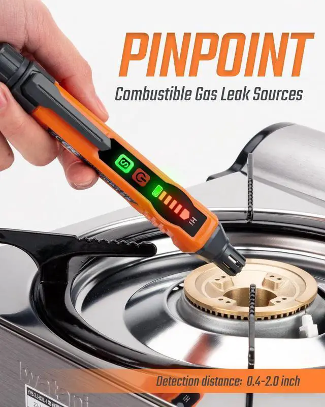Alt view image 5 of 7 - Natural Gas Detector, TopTes PT177 Gas Leak Detector with Audible & Visual Alarm, Portable Gas Sniffer to Locate Combustible Leak Sources Like Methane, Propane for Home (Includes Battery x2)-Orange