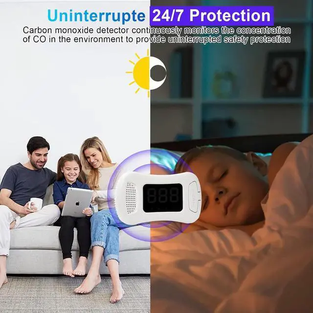Alt view image 4 of 7 - 3 Packs Carbon Monoxide Detectors,CO Alarm Detector Monitor Battery Operated with PPM Value Display,Carbon Monoxide Alarm with Sound &Light Warning,Accurate & Easy to Read,for Home Kitchen Office