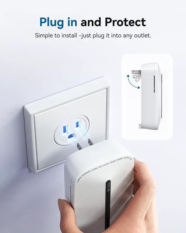 Alt view image 3 of 7 - SITERWELL Plug in Carbon Monoxide Detector 10 Year Battery, CO Alarm Detector with Electrochemical Sensor and Sound Warning, AC Powered Portable Carbon Monoxide Detector for Home Office Travel,2-Pack