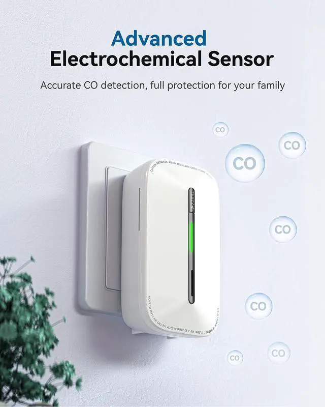 Alt view image 4 of 7 - SITERWELL Plug in Carbon Monoxide Detector 10 Year Battery, CO Alarm Detector with Electrochemical Sensor and Sound Warning, AC Powered Portable Carbon Monoxide Detector for Home Office Travel,2-Pack