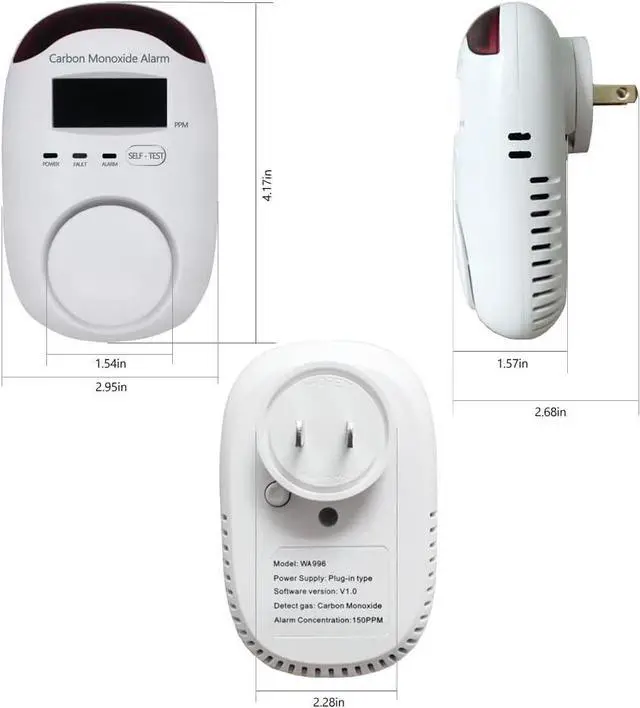 Alt view image 2 of 7 - Plug-in Type Carbon Monoxide Alarm, CO Detector Monitor with LED Digital Display and Voice Alert for Home/Kitchen -1 Pack