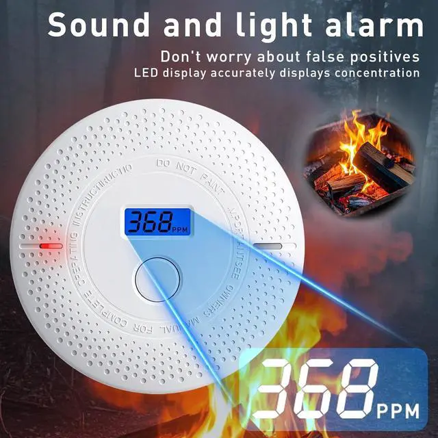Alt view image 3 of 7 - Smoke and Carbon Monoxide Detector, 2 in 1 LED Warning Light Indicators, 10 Year Battery (White), 4 Pack -  pack