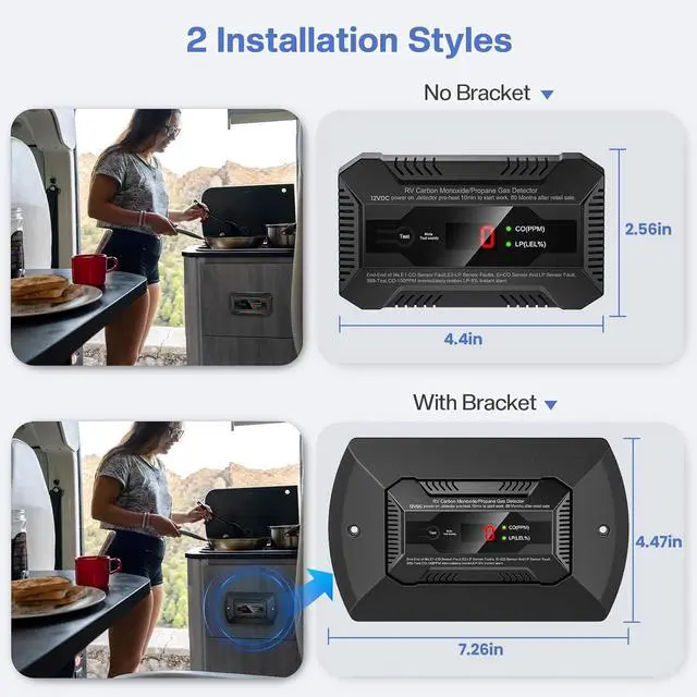 Alt view image 6 of 7 - Dual CO/LP Alarm with Bracket - RV Carbon Monoxide and Propane Detector for Travel Trailer and Camper, Separated LED Indicator for Propane and CO, 85dB Loud Alarm - 12V DC RV Propane Gas Detector
