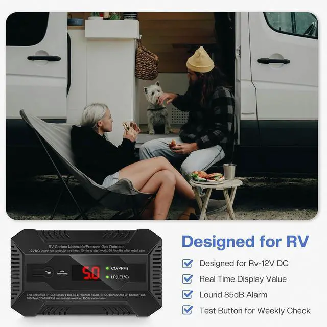 Alt view image 5 of 7 - Dual CO/LP Alarm with Bracket - RV Carbon Monoxide and Propane Detector for Travel Trailer and Camper, Separated LED Indicator for Propane and CO, 85dB Loud Alarm - 12V DC RV Propane Gas Detector