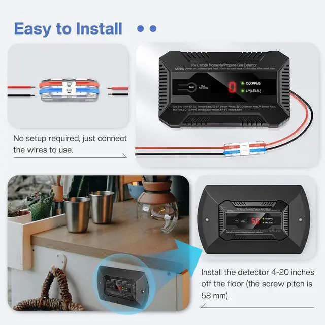 Alt view image 7 of 7 - Dual CO/LP Alarm with Bracket - RV Carbon Monoxide and Propane Detector for Travel Trailer and Camper, Separated LED Indicator for Propane and CO, 85dB Loud Alarm - 12V DC RV Propane Gas Detector