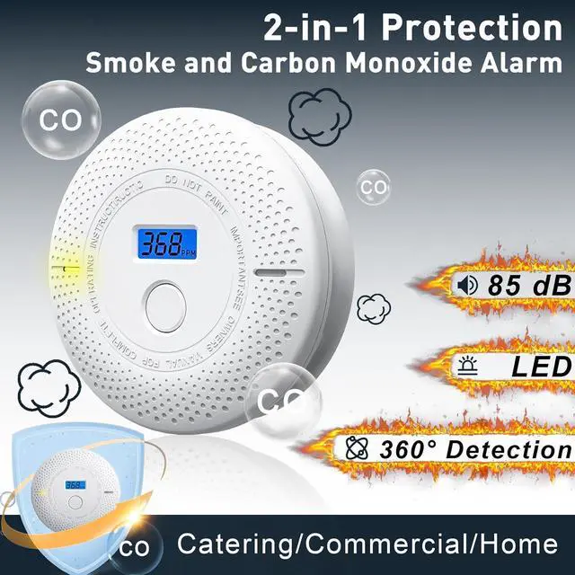 Alt view image 2 of 7 - Smoke and Carbon Monoxide Detector, 2 in 1 LED Warning Light Indicators, 10 Year Battery (White), 4 Pack -  pack