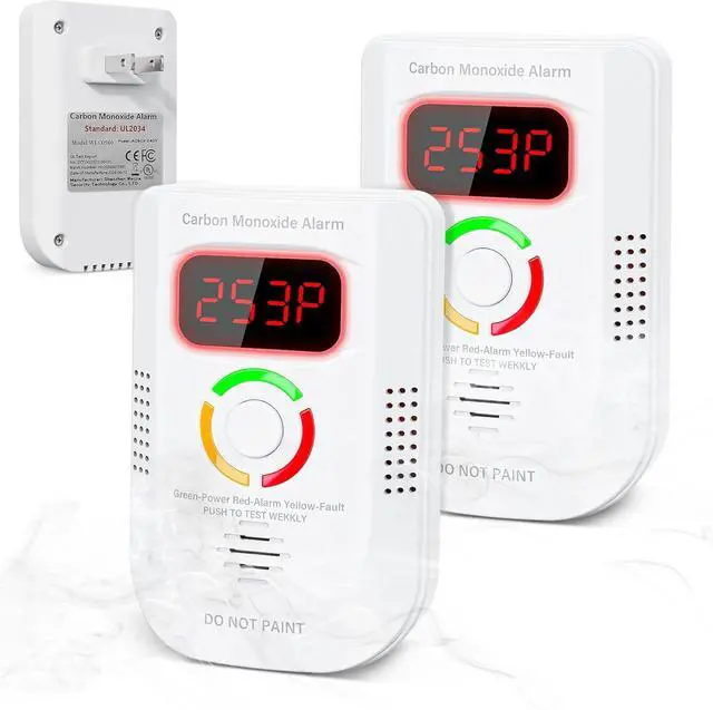 Main image of 2 Pack Carbon Monoxide Detector, Plug-in Wall Carbon Monoxide Gas Detector, Portable Carbon Monoxide Detector with Digital Display LED, CO Alarm Monitor with Audible and Visual Alarm Test Mute Button