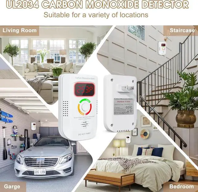 Alt view image 6 of 7 - 2 Pack Carbon Monoxide Detector, Plug-in Wall Carbon Monoxide Gas Detector, Portable Carbon Monoxide Detector with Digital Display LED, CO Alarm Monitor with Audible and Visual Alarm Test Mute Button