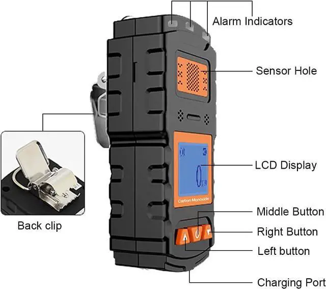 Alt view image 6 of 6 - CO Carbon Monoxide Detector with Visual, Audible, and Vibrating Alerts, Handheld CO Monitor, Portable CO Gas Alarm for Home and Travel, Battery Operated, Alarm Logger, X-1