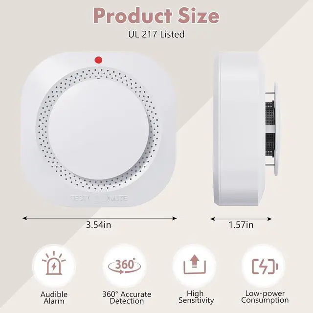 Alt view image 2 of 7 - Smoke Detector, Battery Operated Smoke Alarm with Photoelectric Technology, UL Listed Fire Alarms Smoke Detectors with LED Indicator and Test Button (4 Pack)