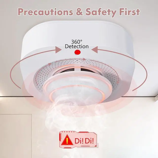 Alt view image 4 of 7 - Smoke Detector, Battery Operated Smoke Alarm with Photoelectric Technology, UL Listed Fire Alarms Smoke Detectors with LED Indicator and Test Button (4 Pack)