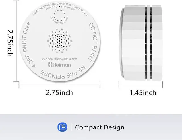 Alt view image 2 of 7 - HEIMAN WiFi Mini Carbon Monoxide (CO) Detector, Battery Powered CO Alarm, Test-Reset Button, Low Battery Indicator, Portable Carbon Monoxide Alarm for Travel, Complies with UL2034 (5 Pack)