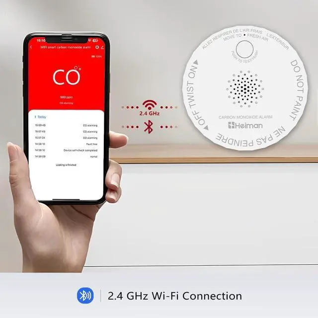 Alt view image 3 of 7 - HEIMAN WiFi Mini Carbon Monoxide (CO) Detector, Battery Powered CO Alarm, Test-Reset Button, Low Battery Indicator, Portable Carbon Monoxide Alarm for Travel, Complies with UL2034 (5 Pack)