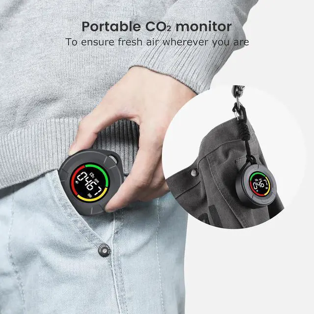 Alt view image 3 of 7 - INKBIRDPLUS Portable CO2 Detector, Mini Indoor CO2 Monitor, NDIR Sensor with Full Color LCD, for Home, Office, Travel (PTH-10C)