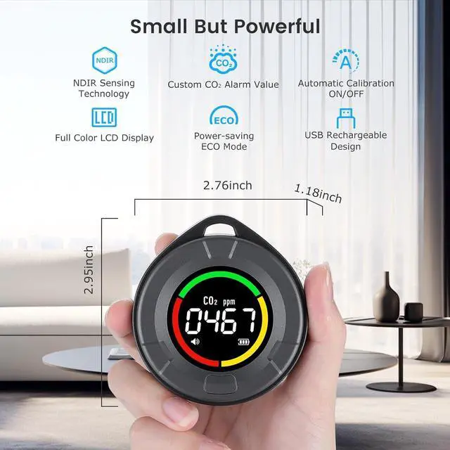 Alt view image 5 of 7 - INKBIRDPLUS Portable CO2 Detector, Mini Indoor CO2 Monitor, NDIR Sensor with Full Color LCD, for Home, Office, Travel (PTH-10C)