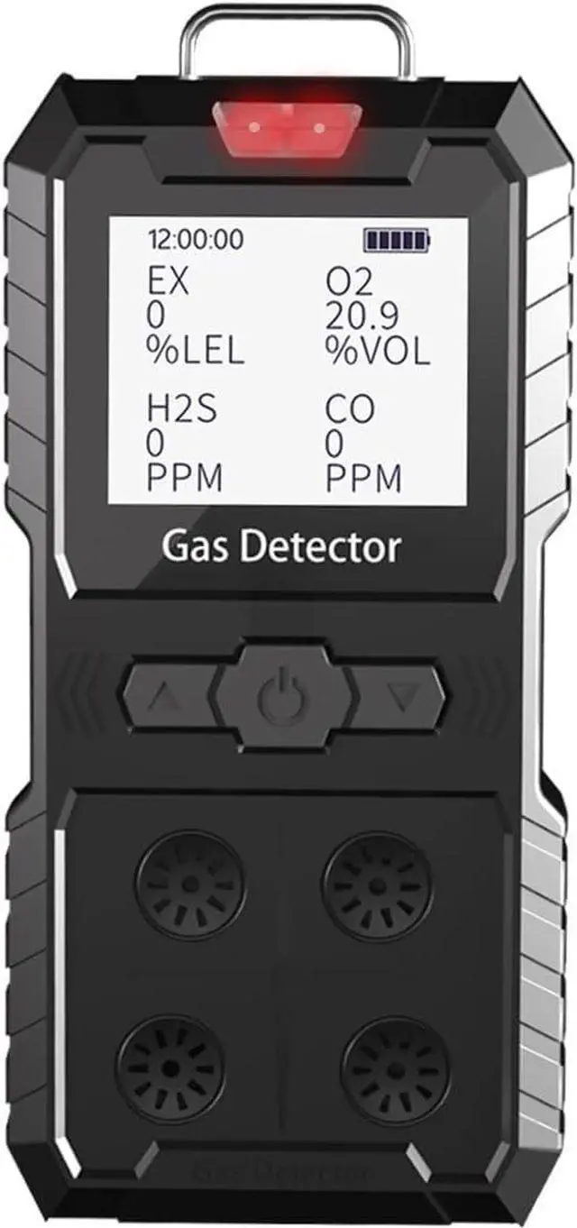 Main image of 4 Gas Detector, Portable 4 Gas Monitor Multi Gas Detector H2S,O2,CO and EX Rechargeable LCD Display H2s Monitor, Quality Sensor 4 Gas Meter Gas Sniffer (Black)