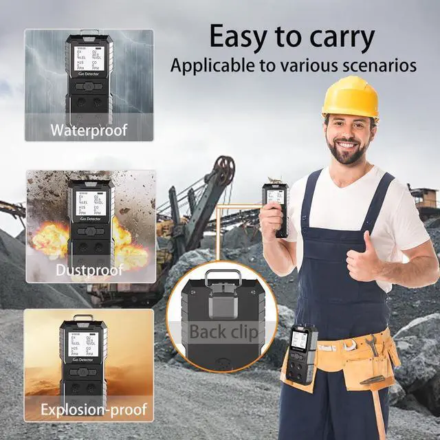 Alt view image 6 of 7 - 4 Gas Detector, Portable 4 Gas Monitor Multi Gas Detector H2S,O2,CO and EX Rechargeable LCD Display H2s Monitor, Quality Sensor 4 Gas Meter Gas Sniffer (Black)