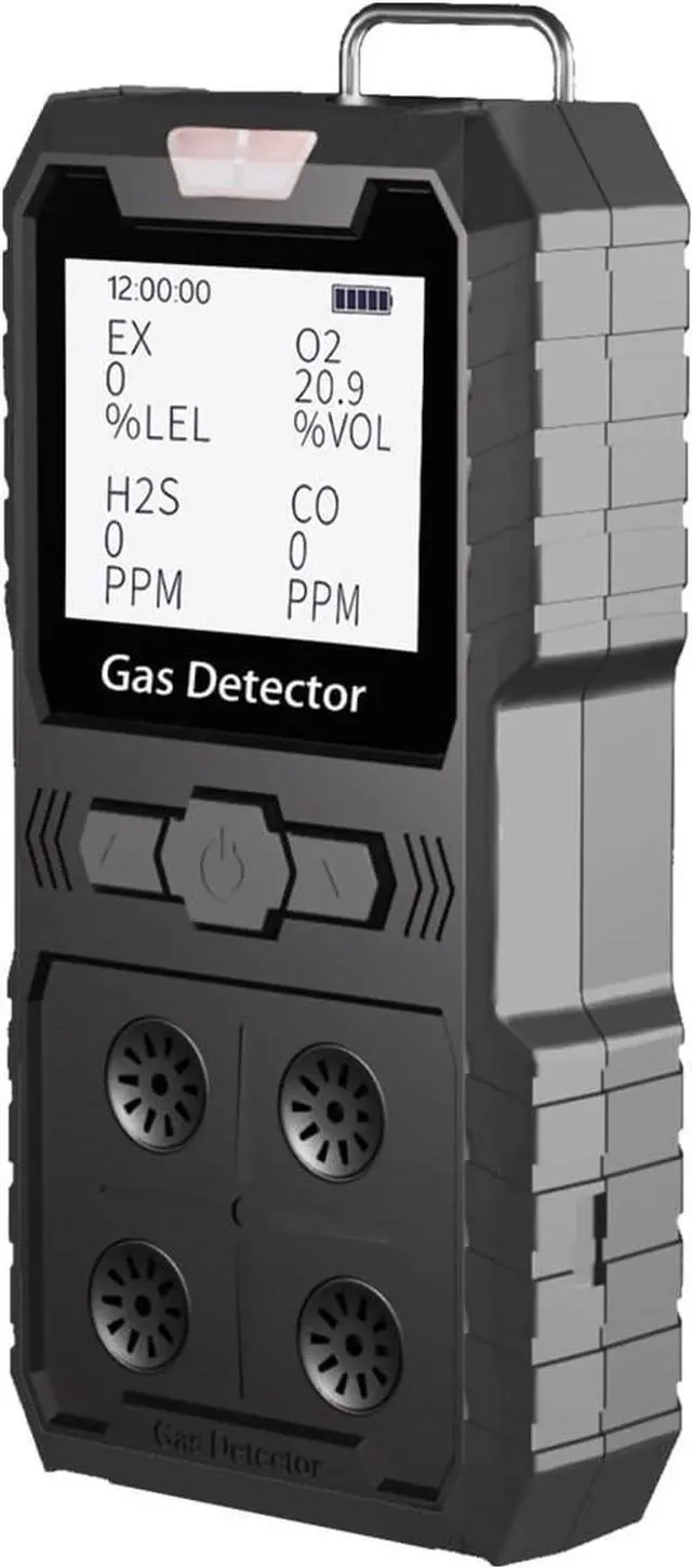 Alt view image 2 of 7 - 4 Gas Detector, Portable 4 Gas Monitor Multi Gas Detector H2S,O2,CO and EX Rechargeable LCD Display H2s Monitor, Quality Sensor 4 Gas Meter Gas Sniffer (Black)