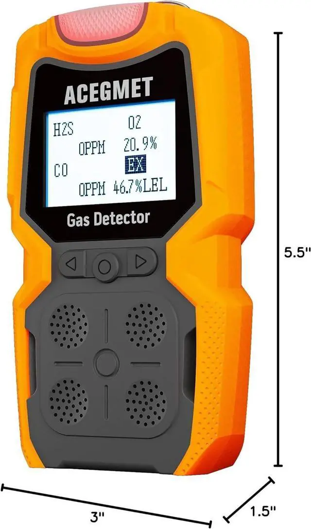 Alt view image 2 of 6 - Gas Detector, ACEGMET 4 Gas Monitor Multiple Indicator (Vibration, Audible, Visual) H2S, O2, CO and LEL 4 Gas Monitor Personal Rechargeable 4 Gas Meter 2 Years of Sensor Life Gas Sniffer