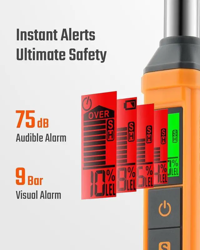 Alt view image 4 of 7 - Natural Gas Detector, TopTes PT299 Gas Leak Detector with Extendable Rod, Portable Propane Sniffer for Detecting Combustible Leaks Like Methane & Butane for Home, RV (Includes Battery x2) - Orange