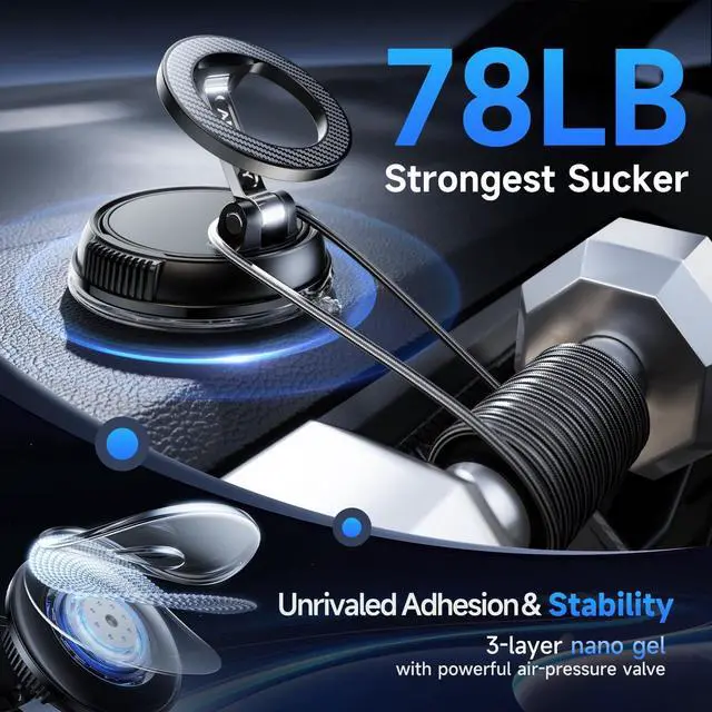 Alt view image 3 of 7 - Car Phone Holder for Magsafe [78+LBS Strongest Suction & 2400gf Strongest Magnetic] 360° Adjustable Car Phone Mount, Phone Holders for Your Car for iPhone 16 Pro Max 15 14 13 12 Plus (Carbon Fiber)