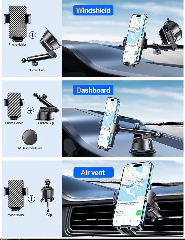 Alt view image 4 of 7 - Qifutan Dash Mounted Holders Phone Holders for Your Car Phone Mount for Car Windshield Dashboard Air Vent Universal Hands Free Automobile Cell Phone Holder Fit for iPhone Smartphone