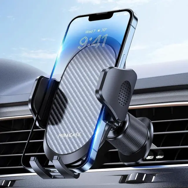 Main image of Miracase Phone Holders for Your Car with Metal Hook Clip, Air Vent Cell Phone Stand Car Mount, Universal Automobile Cradle Fit for iPhone Android and All Smartphones, Dark Black