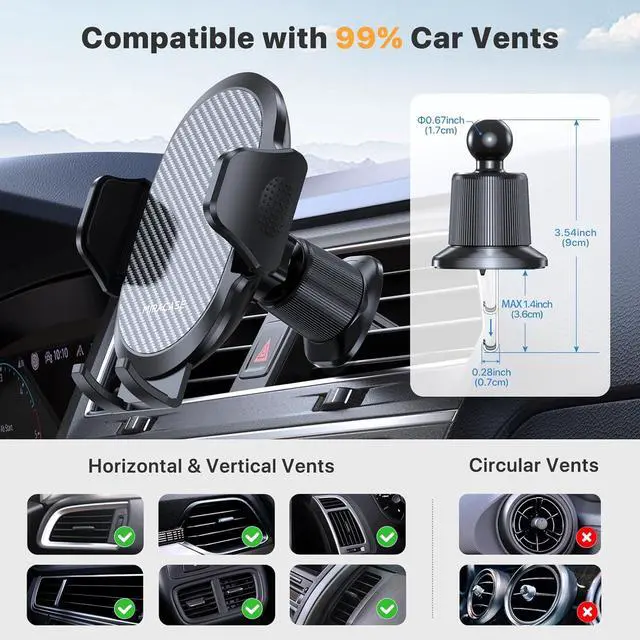 Alt view image 5 of 6 - Miracase Phone Holders for Your Car with Metal Hook Clip, Air Vent Cell Phone Stand Car Mount, Universal Automobile Cradle Fit for iPhone Android and All Smartphones, Dark Black