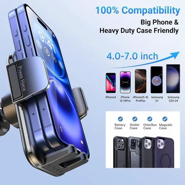 Alt view image 6 of 7 - 3-in-1 Car Phone Holder [122+LBS Strongest Suction & Stable Clamp Arm] 360° Adjustable Car Phone Mount, Cell Phone Holders for Your Car for Dashboard Vent, All Smartphones & Car Models (Black)