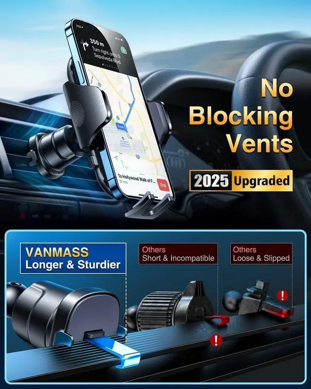 Alt view image 6 of 7 - [2025 True Military-Grade] Car Phone Holder VANMASS [Upgraded Strongest Suction & Clip] Cell Phone Mount for Dashboard Windshield Vent,Truck Cradle Stand for iPhone 16 Pro Max 15 14 13 Samsung Android