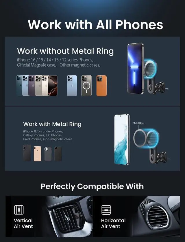 Alt view image 5 of 7 - for iPhone 16 MagSafe Car Mount [Quick Install] Magnetic Car Phone Holder Vent Jeep Truck Accessories Gifts for Men Women Him Her Fit for iPhone 16 Pro/Pro Max 15 14 13 12  Edge S25