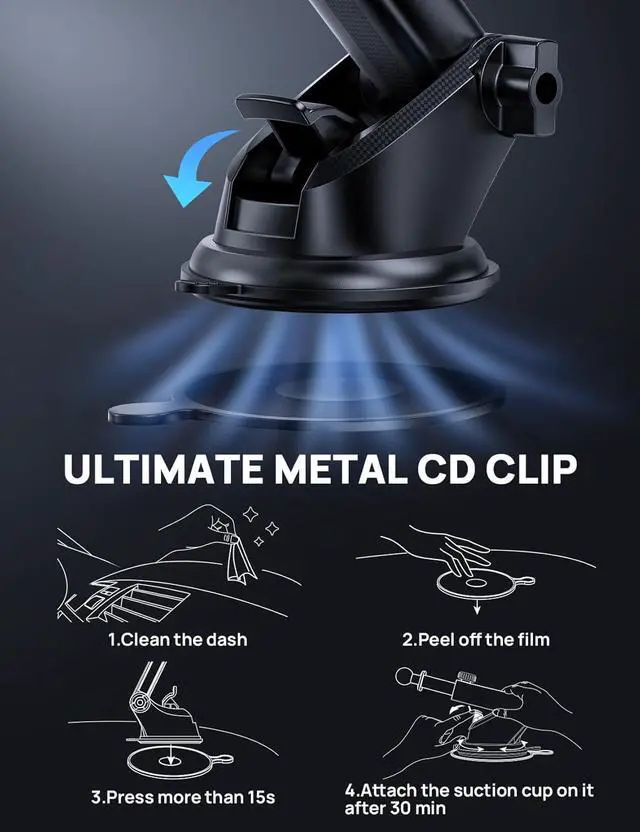 Alt view image 5 of 7 - Adjustable Windshield Phone Mount for Car Suction Cup Dashboard Holder for All Cell Phone (+Vent Hook) [Military Grade Stable] Non-Slip Silicone Carbon Fiber (Black)