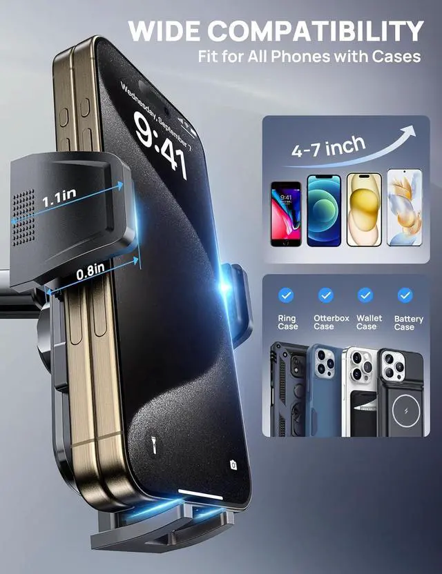 Alt view image 7 of 7 - Adjustable Windshield Phone Mount for Car Suction Cup Dashboard Holder for All Cell Phone (+Vent Hook) [Military Grade Stable] Non-Slip Silicone Carbon Fiber (Black)