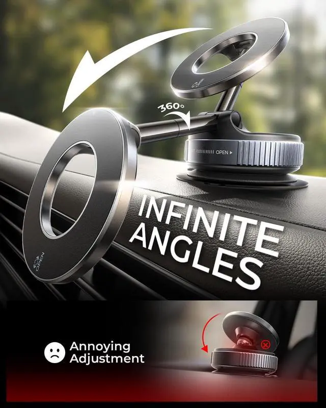 Alt view image 4 of 7 - 2025 Upgraded Vacuum Magnetic Phone Holders for Your Car 360° Adjustable Foldable Magsafe Suction Cup Phone Mount for iPhone [89+LBS Suction+2800gf Magnet] Car Truck Accessories for Men Women