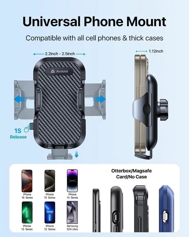 Alt view image 5 of 7 - Phone Holders for Your Car - Air Vent Phone Mount Ultra-Stable Metal Clip with Anti-Shake & 360° Rotation Universal Car Mount Fit iPhone 16/15/14/13/12 Pro Max/Android/ Galaxy