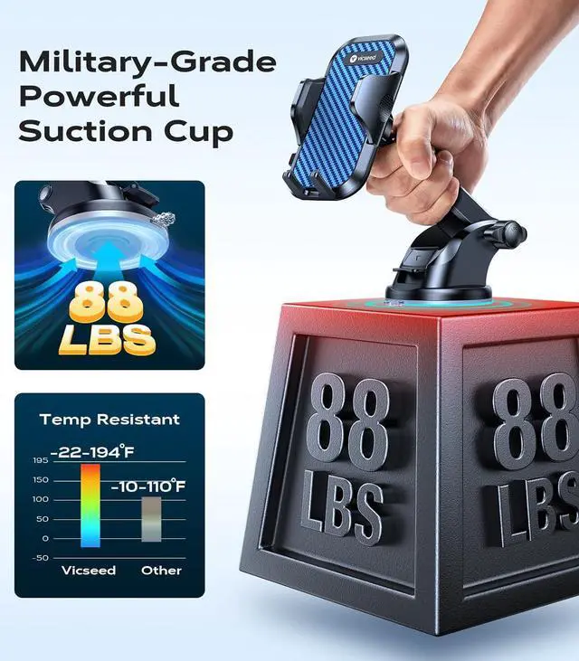 Alt view image 2 of 7 - VICSEED [True Strongest Suction] [Pro Rally Racing-Grade] Phone Holders for Your Car 2025 Upgraded Car Phone Holder Mount Truck Stand Cradle for iPhone 16 Pro Max Samsung All Phones, Light Blue