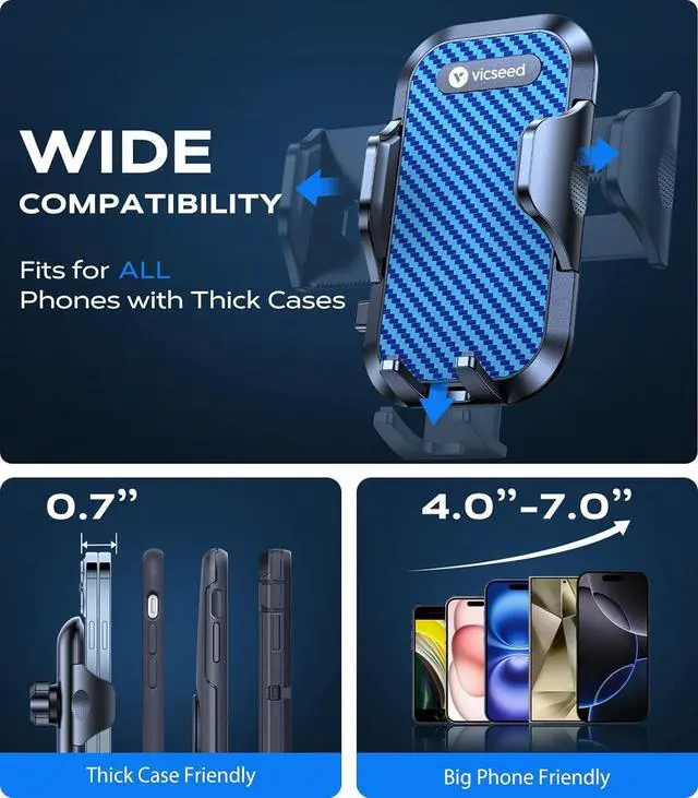 Alt view image 4 of 7 - VICSEED [True Strongest Suction] [Pro Rally Racing-Grade] Phone Holders for Your Car 2025 Upgraded Car Phone Holder Mount Truck Stand Cradle for iPhone 16 Pro Max Samsung All Phones, Light Blue
