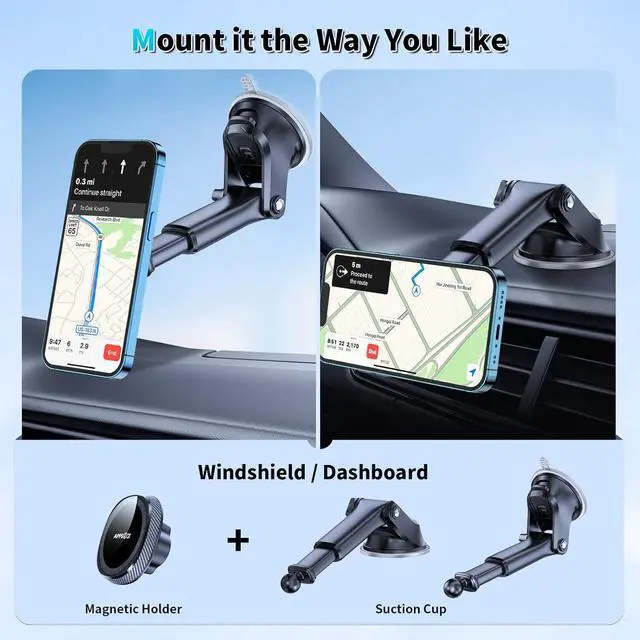 Alt view image 2 of 7 - APPS2Car for MagSafe Car Mount, Magnetic Phone Holder for Car Dashboard Windshield iPhone Mount Holder Compatible with iPhone 16 15 14 13 12 Pro Plus Max, 17 Strong Magnets, Charging Not Supported