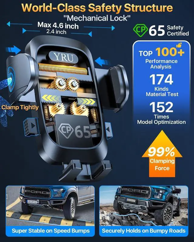Alt view image 2 of 7 - [2025 Upgrade Extreme Strong Suction] YRU Car Phone Holder Mount,[Bumpy Road Stable]Dashboard Cell Phone Holder for Car Vent Windshield Phone Stand for iPhone 16 15 14 13 Pro Max Samsung Truck, Black
