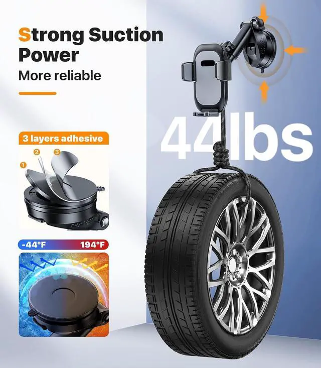 Alt view image 3 of 7 - hitolza Ultra Stable Phone Holders for Your Car [Powerful & 360 Adjustable Suction Cup] Universal Car Phone Holder Mount Long Arm Flexible Car Mount for Dashboard Windshield Air Vent All Phone Case