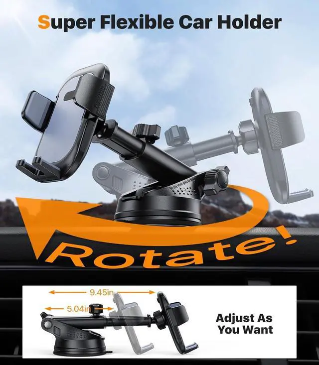 Alt view image 4 of 7 - hitolza Ultra Stable Phone Holders for Your Car [Powerful & 360 Adjustable Suction Cup] Universal Car Phone Holder Mount Long Arm Flexible Car Mount for Dashboard Windshield Air Vent All Phone Case