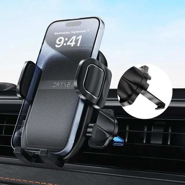 Main image of Phone Holders for Your Car with Metal Hook Clip Air Vent Cell Phone Car Mount 360 Rotation Car Phone Holder Universal Automobile Cradle Fit for iPhone Android and All Smartphones Dark Black
