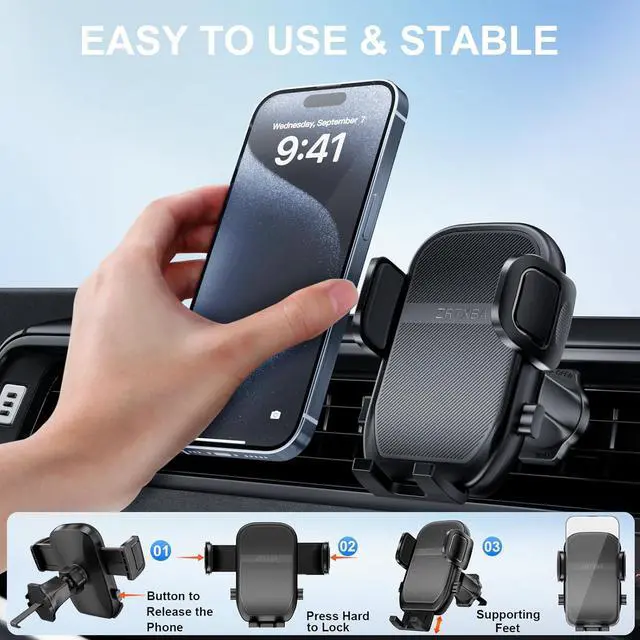 Alt view image 2 of 7 - Phone Holders for Your Car with Metal Hook Clip Air Vent Cell Phone Car Mount 360 Rotation Car Phone Holder Universal Automobile Cradle Fit for iPhone Android and All Smartphones Dark Black