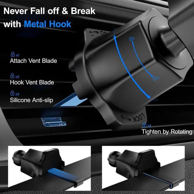 Alt view image 3 of 7 - Phone Holders for Your Car with Metal Hook Clip Air Vent Cell Phone Car Mount 360 Rotation Car Phone Holder Universal Automobile Cradle Fit for iPhone Android and All Smartphones Dark Black