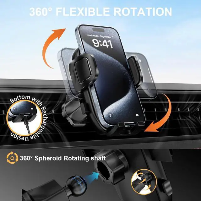 Alt view image 4 of 7 - Phone Holders for Your Car with Metal Hook Clip Air Vent Cell Phone Car Mount 360 Rotation Car Phone Holder Universal Automobile Cradle Fit for iPhone Android and All Smartphones Dark Black