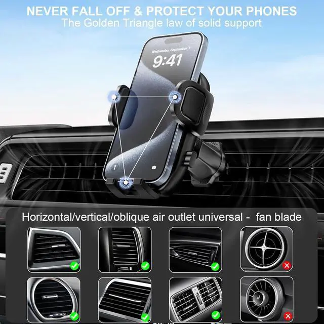 Alt view image 5 of 7 - Phone Holders for Your Car with Metal Hook Clip Air Vent Cell Phone Car Mount 360 Rotation Car Phone Holder Universal Automobile Cradle Fit for iPhone Android and All Smartphones Dark Black