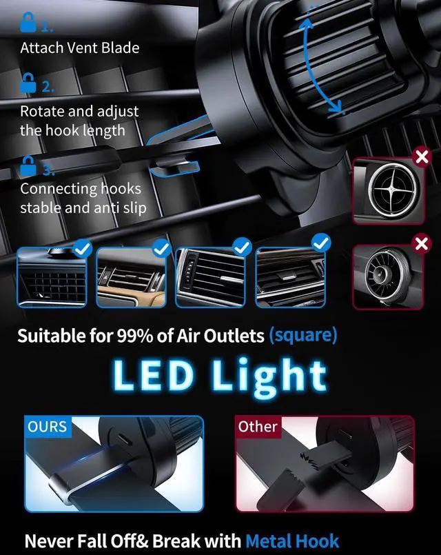 Alt view image 6 of 7 - MagSafe Car Mount Charger 3 in 1 [LED RGB HandsFree] Wireless Car Charger Magnetic Phone Holders for Your Car- Fast Charging Car MagSafe Charger for iPhone 16/15/14/13/12 Series Gift for Men Women