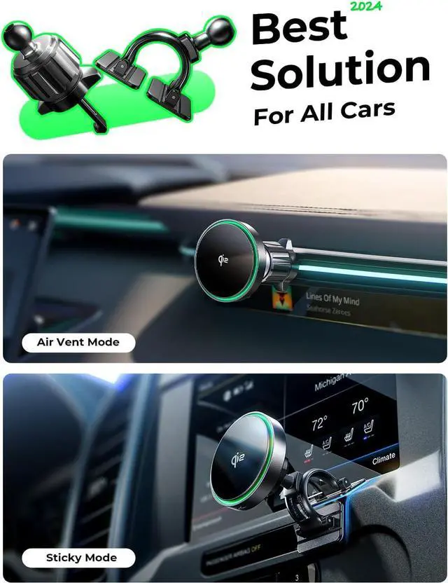 Alt view image 6 of 7 - LISEN for Qi2 15W MagSafe Car Mount Charger,Super Fast Magnetic Wireless Car Charger for iPhone 16 Pro Max AccessoriesQi2 MagSafe Charger Fits iPhone 16 15 14 13 12,Samsung with MagSafe Case